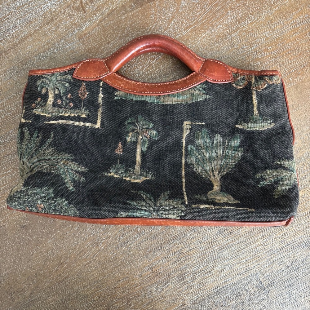 Vintage Tommy Bahama Tapestry & Leather Handbag Clutch Tropical Resort